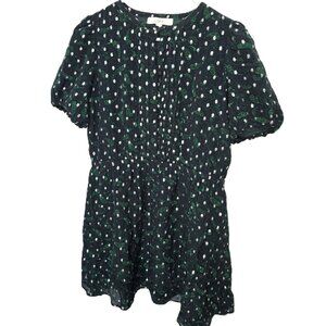 Loft Shimmer Dress Metallic Pintucked Flare Green Black Silver Womens Size Large